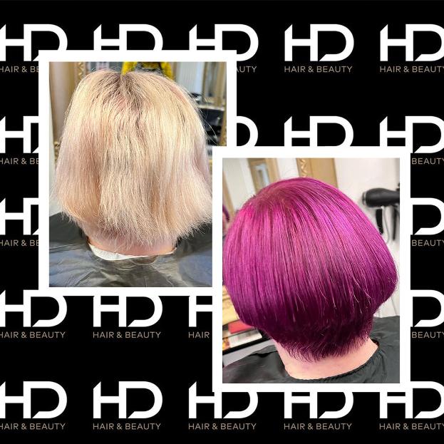 from blonde hair to violet hair in a bob from hd hair in cannock